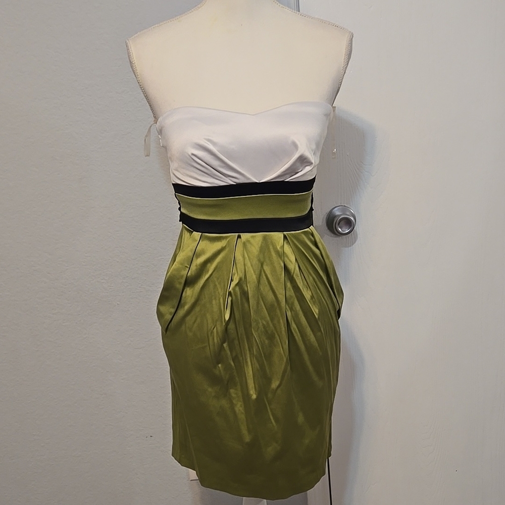 Green and White Strapless Pleated Mini Dress for Cocktail